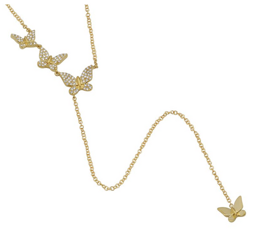 Triple Butterfly Diamond Lariat Necklace