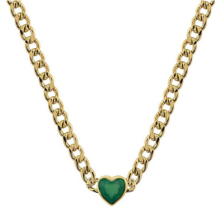 Green Agate Heart Shaped Chain Necklace