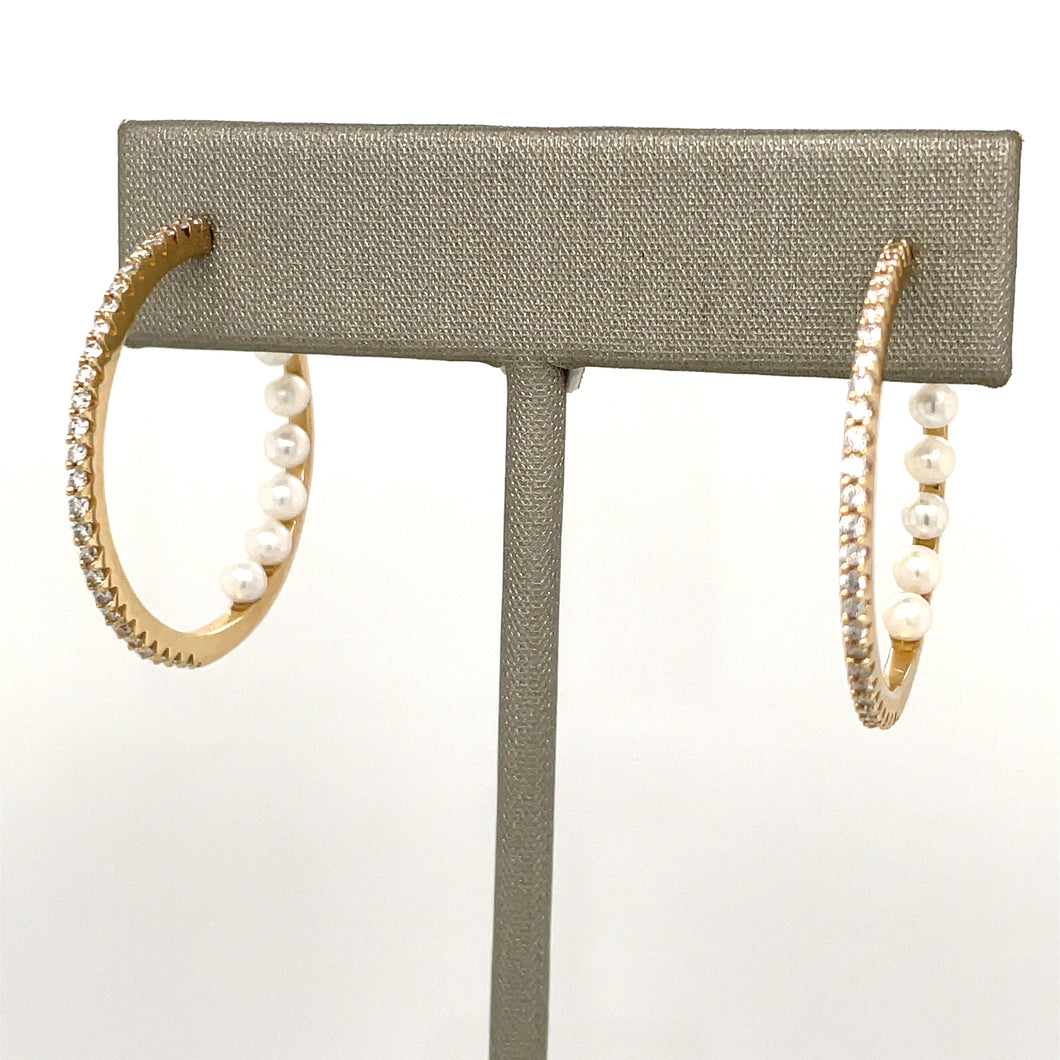Pearl And Diamond Hoop Earrings