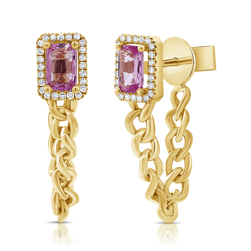 Pink Sapphire Chain Earrings