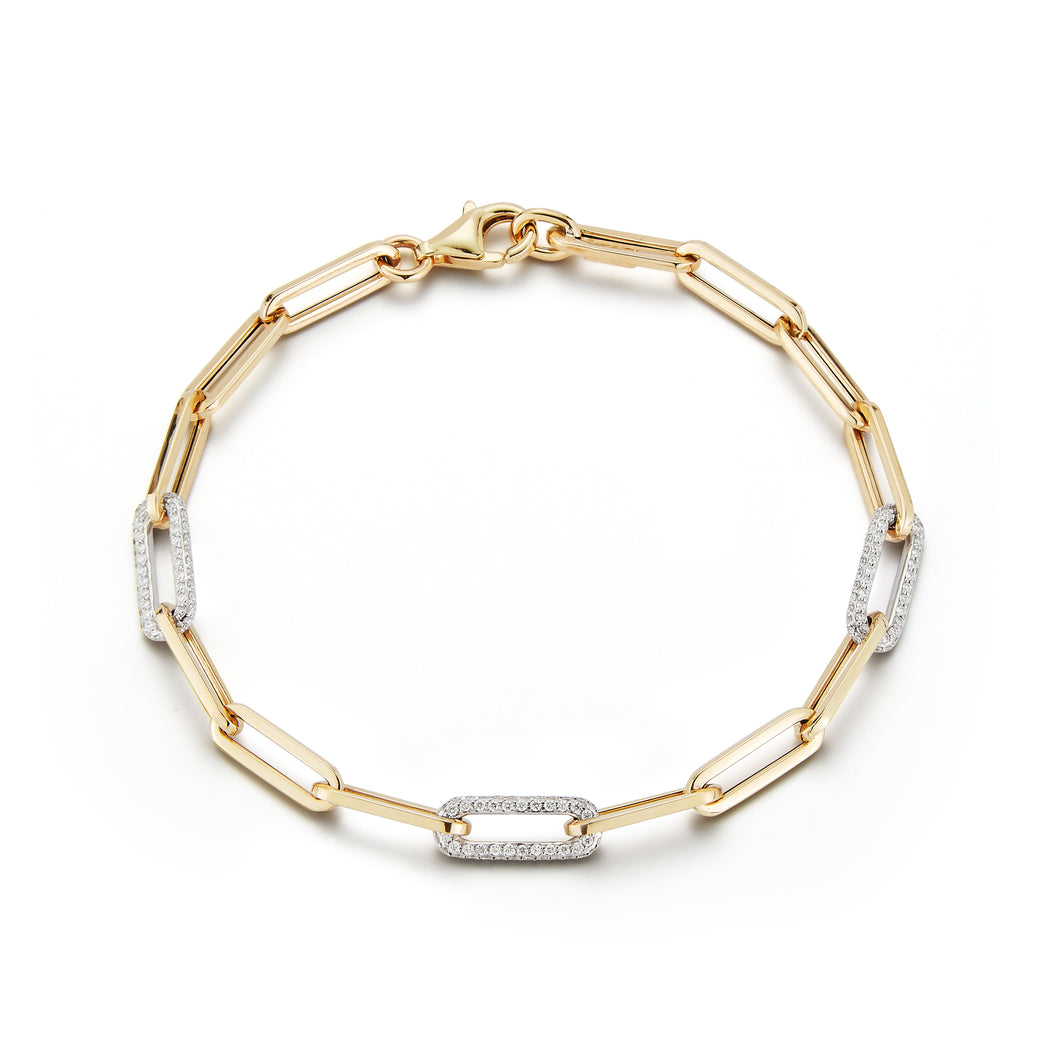 Paperclip Bracelet with 3 Diamond Links